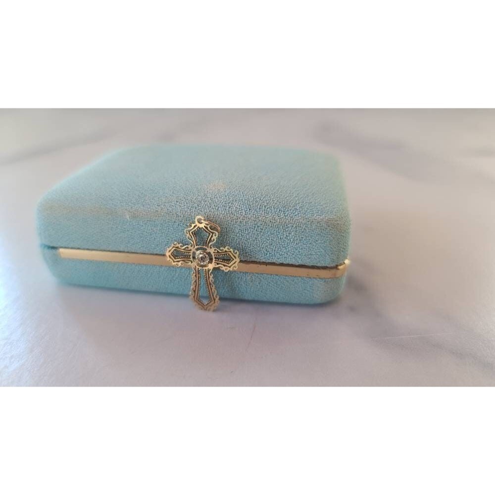 14K Gold Diamond Chip Cross Pendant Vintage